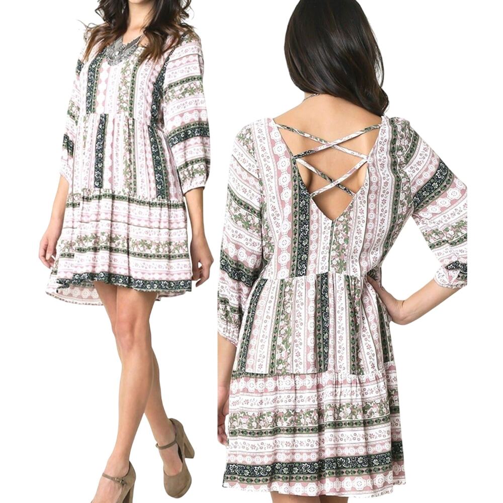 Umgee Dress Size S Mauve Peasant Western Babydoll Shift Cottage Womens Tunic